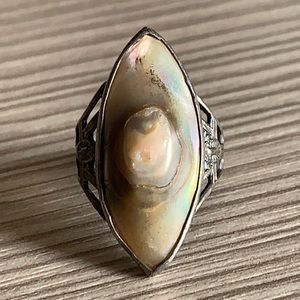 Big genuine pearl sterling antique ring